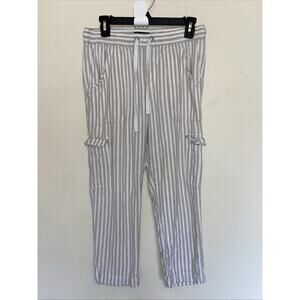 Sanctuary x Anthropologie Linen Rayon Striped Cropped Cargo Pants Womens Small